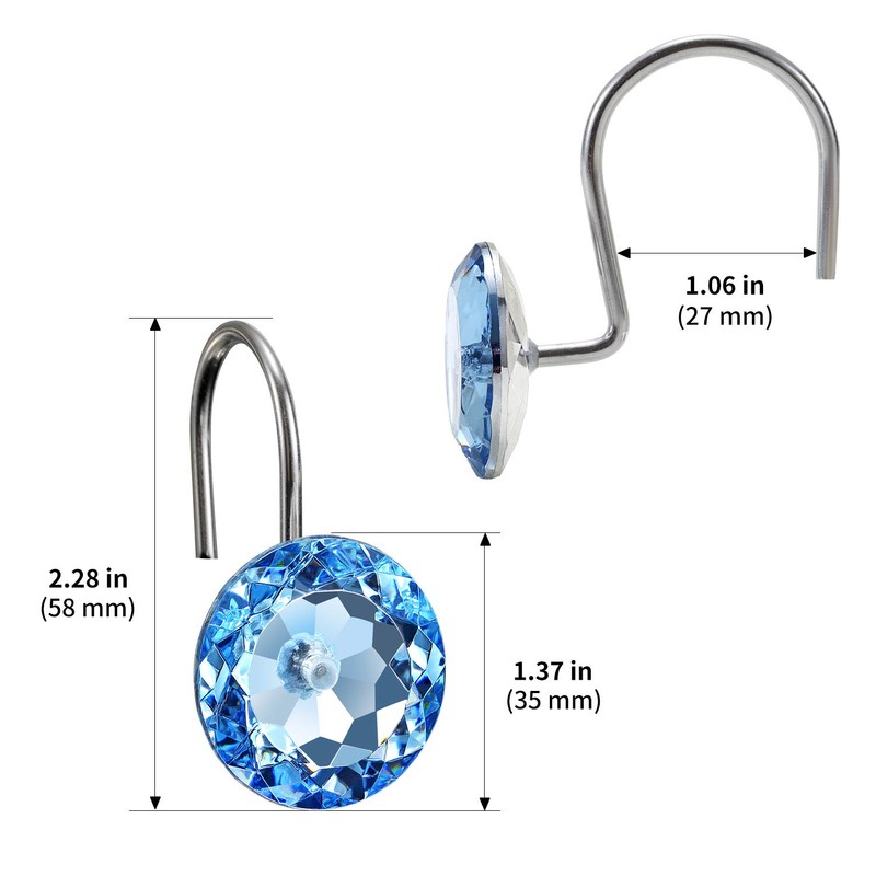 CHICTIE 12pcs Set Clear Big Round Crystal Shower Curtain Hooks