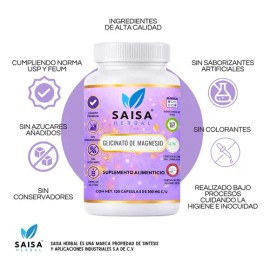 Glicinato De Magnesio | 100 Cápsulas | Magnesio Alta Absorción | Saisa Herbal | Suplemento Alimenticio
