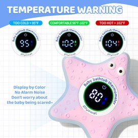 Goyowat Bath Thermometer with LED Display and Temperature Warning, Digital Room Fahrenheit Water Temperature Thermometer, Infant Bath Toys Floating Toy Safety Thermometer for Kids Newborn, Yellow