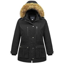 CREATMO US Women's Plus Size Winter Warm Winter Jacket Quilted Puffer Snow Jacket with Fur Hood Black 4X