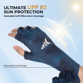 KastKing Ultimate Angler Fingerless SPF Sun Gloves, UPF50+ Sun Protection Fishing Gloves, Hydrocool® Technology, Open Palm Design, Extended Cuff UV Protection Gloves for Fishing, Hiking, and Cycling