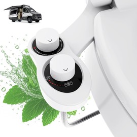 Terapaton RV Bidet for Camper Toilet, Non-Electric Toilet Sprayer Attachment with Dual Nozzles, Adjustable Pressure, Front/Rear/Self Cleaning, Upgrade for Trailer, Motorhome, RV Bathroom (White-Black)