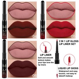 evpct DNM 3Pcs Dark Brown Red Matte Lip Liner and Liquid Lipstick Sets for Women Stay on Lipstick 24 Hour Lip Stick Packs Matte Lip Stain Lipgloss Sets for Dark Skin Women Waterproof Long Lasting 24