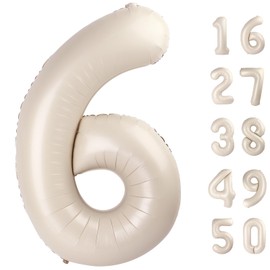 40 Inch Milk White Balloon Number 6 Balloon,6 Foil Mylar Helium Large Digital Balloon Birthday Numbers Jumbo Balloons 16th or 61st Anniversary Party Decorations Supplies