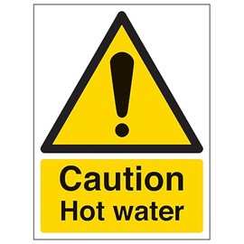 V Safety Caution Hot Water - Portrait 100 x 150 mm - 2mm Super-Tough Rigid Plastic Safety Sign