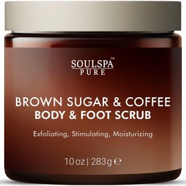 SOULSPA PURE Brown Sugar & Coffee Body & Foot Scrub - Energizing Brown Sugar & Moisturizing Coffee Scrub Body Exfoliator for All Skin Types – 10oz