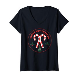 Sweet But Twisted Funny Christmas Peppermint Candy Cane V-Neck T-Shirt
