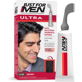 Just For Men Ultra Tinte para Canas Negro U55, Combina Perfectamente con tu Color de Cabello, Cepillo de Fácil Aplicación, 35g