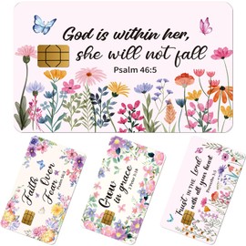 Rngmsi Credit Debit Card Skin - 4 Pcs Floral Bible Verse Debit Card Stickers Waterproof Decal Cover Set for DIY Key Transportation Credit Cards Removable Sticker