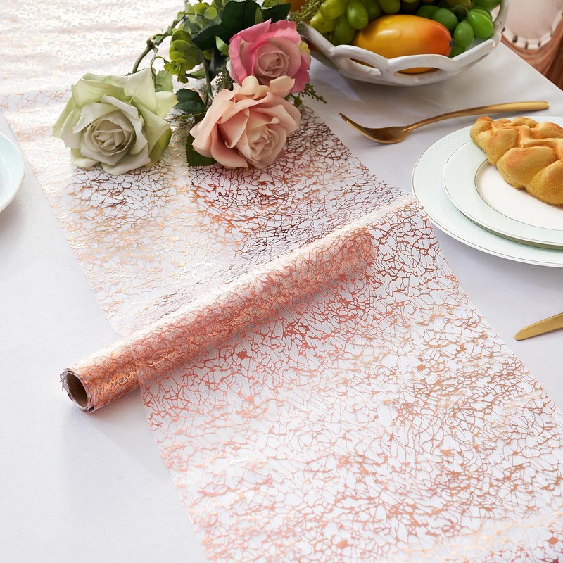 Table Runner Rose Gold Metallic Thin Mesh Pink Roll Table