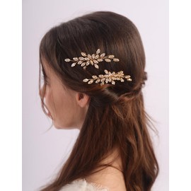 BERYUAN Wedding Zircon Rhinestone Hair Pins Silver Gold French Bridal Wedding Hairpins Wedding Zircon Rhinestone Hairpiece Wedding Hair Accessories for Brides Bridesmaid(2pcs) (gold)