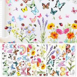 Wall Art Decals, 6Pcs Flower Wall Stickers, 30x20cm Garden Flower Walls Decals Colorful Butterfly Wallstickers for Girls Bedroom Living Room Hallway Office Sofa Backdrop