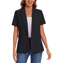 MINTLIMIT Women's Short Sleeve Blazer Notch Lapel One Button Front Lined Back Vent for Spring Workwear (Black S)