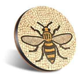 1 x Round Jumbo Size Coaster 12cm Manchester Bee Mosaic Pattern Cork Backed MDF Glossy Tea Coffee Accessory #51408