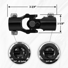 Ovabeyna 3/4" -48 Spline X 3/4" DD Black Steering Universal Joint Single U Joint Shaft,Total Length: 96mm (3-3/4")