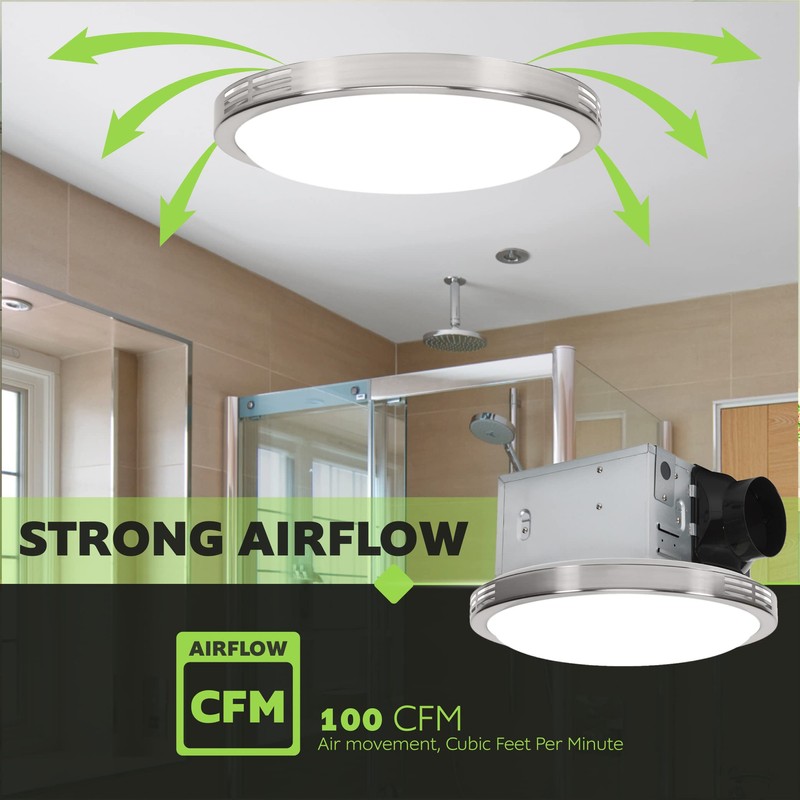 Homewerks 7105-07 Bathroom Fan with LED Light Ceiling Mount Exhaust