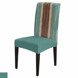 4 Pcs Dining Chair Covers Stretch Spandex Slipcovers Rustic Green Teal Brown Wooden Removable Washable Dining Room Seat Cover Cushion Protector for Home Hotel Banquet Decor Farm Vintage Wood Plank