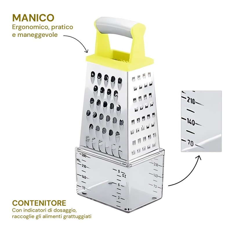 Wintem Stainless Steel 4 Sided Cheese Grater with Handy Dosing