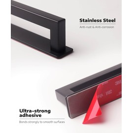 RVPEKUPE 2-Pack Adhesive Cabinet Handles Stick On Handle Self Stick Drawer Pulls No Drill Cabinet Pulls for Cabinet Closet Glass Sliding Shower Door Handle - 6", Black