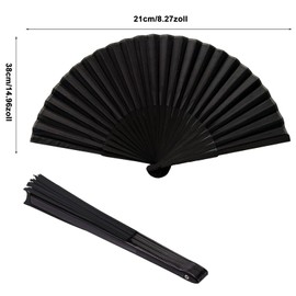 Zulbceo Pack of 3 Foldable Silk Hand Fans, Chinese Tai Chi, Foldable Fan for Decorations, Festival, Gift, Dance Props, Photography, Wall Decoration (Black)