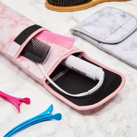 Glamlily Neoprene Hair Tool Bag - Heat Resistant Travel Curling Iron Case - Marble Flat Iron Sleeve - Hook & Loop Closure Straightener Case for Traveling - 2-Pack, 5 x 15 x 0.5 in