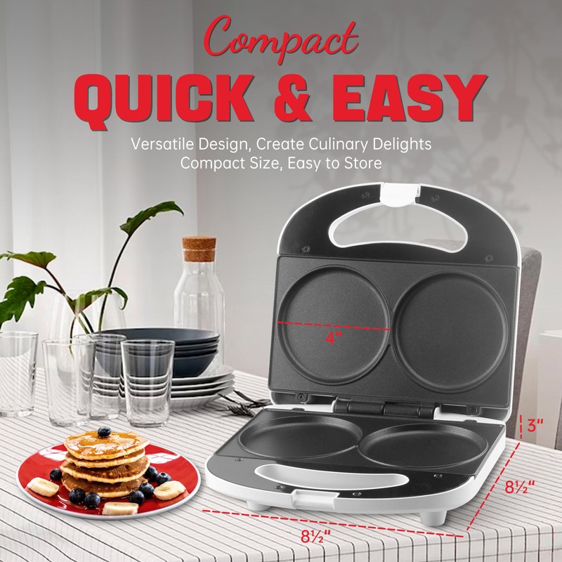 SugarWhisk Double Mini Pancakes Maker Machine, Arepa Maker, Electric Pancake
