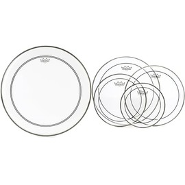 Remo Pinstripe Clear 4-piece Tom Pack - 10/12/14/16-inch and 22-inch Powerstroke P3 Clear Bass Drumhead with 2.5 inch Impact Pad