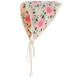 CRASPIRE Pink Floral Bandana Flower Hair Scarf Cotton Vintage Summer Flowers Crochet Knitted Tie Triangle Headwrap Headbands Headscarf Hairscarf for Travel Head Kerchief Decoration Women Accessories