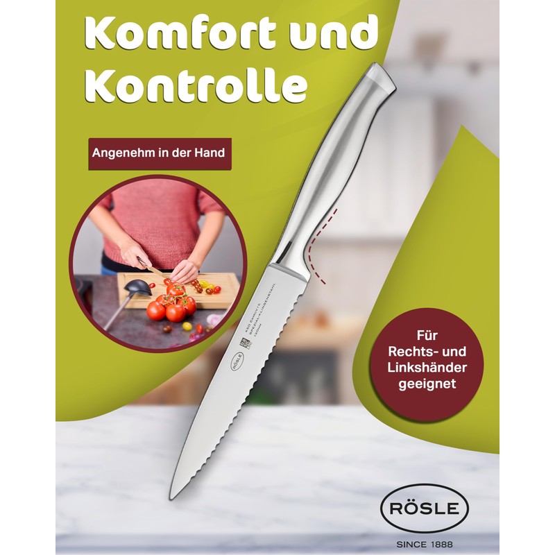 Rösle Basics Line Stainless Steel Serrated Universal Kitchen Knife, 5-inch