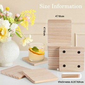 36 Pieces Unfinished Wood Coasters, GOH DODD 4 Inch Wooden Slices Blanks Bulk Set with Soft Foot Pads for Drinks Crafts Laser Engraving Wood Burning Staining Drawing Painting Decoupage Wedding, Square