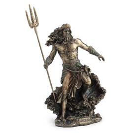 Veronese Design 7 7/8 Inch Greek God Poseidon Standing Over Crashing Waves Cold Cast Resin Statue Bronze Finish