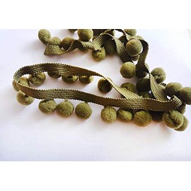 POM POM Bobble Trim Fringe Pompom Trimming - Cushion and Curtain Decoration, Home Decor - XL Size 2cm Craft Pompons (Olive, 10 Meters)