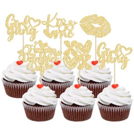 Ephlyn - Juego de 24 piezas para cupcakes con purpurina para el día de San Valentín, decoración para tartas de pandillas, pintalabios, bésame para el día de San Valentín, boda, compromiso,