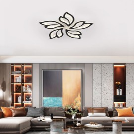Modern LED Ceiling Light Fixture, 60W Dimmable Black Flush Mount Leaves Design Chandelier for Living Room BedroomLamp Power(W): 60, Number of Lights: 5 BULB, Support Dimmer: Yes, Color: Black