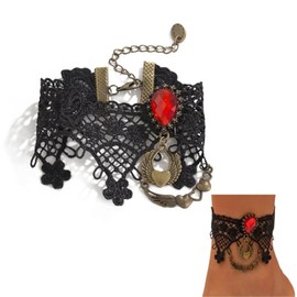 Hopodix Gothic style Red gothic Anklet lace foot jewelry for Vampire masquerade party Carnival costume accessory for women