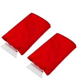 Pack of 2 Ice Scraper Cleaning, Winter Snow Scraper with Warm and Soft Glove, Snow and Frost Removal Tool for Car Windscreen and Window (Red)