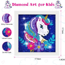 AUAUY Children's DIY 5D Diamond Painting Set with Wooden Frame, Painting by Numbers, for Children and Adults, Arts, Craft for Home Wall Decor, Unicorn