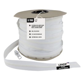EZ-Xtend #10 Lenzip Chain Plastic Molded Plastic Tooth Zipper by The Yard with Locking Sliders. Boat Cushions, Duffle Bags, Back Packs, Sewing, Replacement Zipper(5 Yards & 4 Double Pulls)