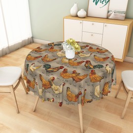 SIEDYCV Rooster Round Tablecloth 48 Inch Rooster Hen Farm Fabric Table Cloth Wrinkle Resistance Polyester Fresh Chicken Rustic Table Cover for Farmhouse Countryside Kitchen Party Decoration