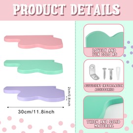 Menkxi Cute Wavy Corner Shelf Wall Mount, Set of 3 Wood Floating Cloud Corner Wall Shelves with Cord Hole Wall Danish Pastel for Bedroom Living Room Bathroom Kitchen