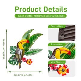 dreamskip 21" Toucan Outdoor Metal Wall Art, Large Wall Art for Indoor Outdoor, Modern Birds Wall Sculptures, Wall Hanging Decor for Garden Patio Fence Living Room, Birthday Gift for Women Moms