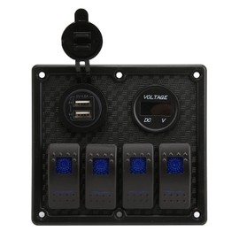 RV Rocker Switch, 4 Gang Rocker Control Panel Universal Overload Protection for Cockpits for Cars for Speedboats for SUVs for Trucks(A Blue)