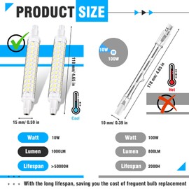 Honoson 2 Pcs R7S LED Bulb 100W Halogen Replacement Bulbs Globe Dimmable T3 J Type Light for Work Landscape Lights Floor Lamps Security Lamps(118mm,6000K Daylight White)