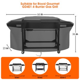 Grill Cover for Royal Gourmet GD401 GD402 GD403 GD401C 4-Burner Propane Gas Grill, BBQ Gas Grill Cover for Outdoor Grill, Waterproof & Anti-UV Flat Top Griddle Cover-66" x 23" x 36"