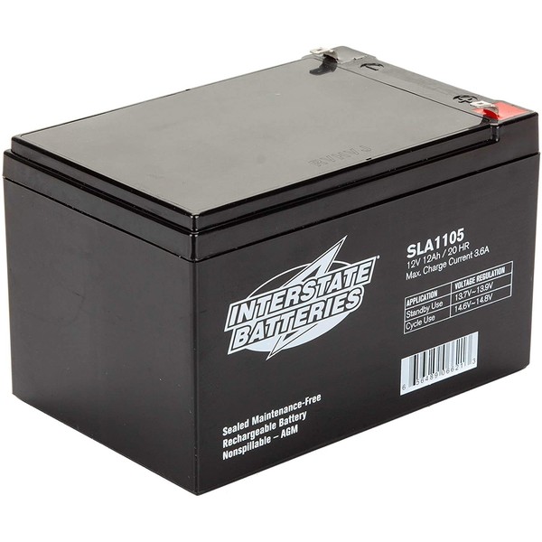 Interstate Batteries 12V 12Ah Battery (SLA1105) Sealed Lead Acid Rechargeable SLA AGM (F1 Terminal) APC UPS Backup Systems, Emergency Lighting, General Purpose