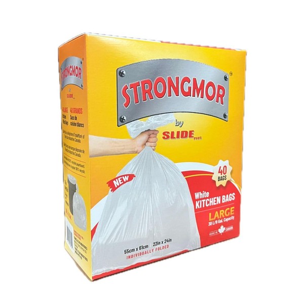 Strongmor Garbage Bags - 40 Clear Kitchen and Bathroom Trash