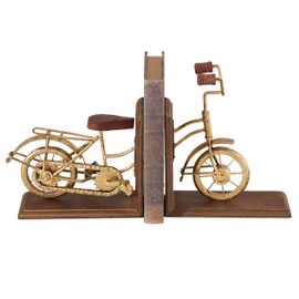 Deco 79 Wooden Bike Decorative Bookends Non Skid Bookends, Set of 2 Office Bookends7"W, 9"H, Brass