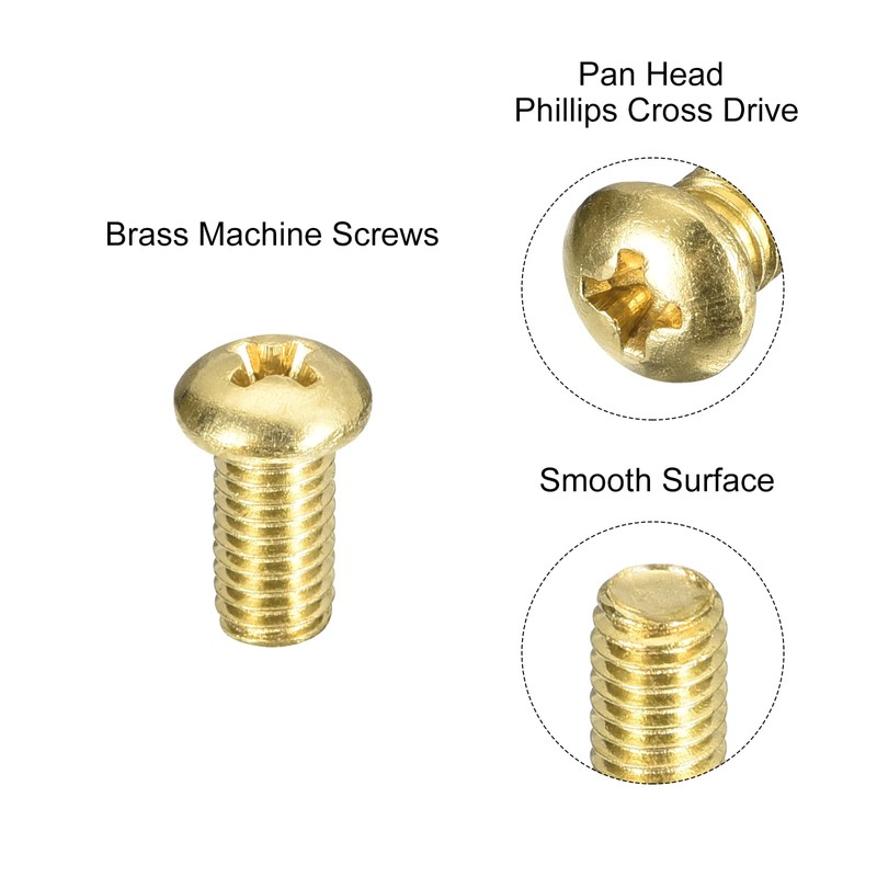 sourcing map Brass Machine Screws, M5x10mm Phillips Pan Head Fastener