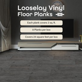 Looselay Vinyl Plank Flooring, 8 Planks - 9" x 48", Smoke Grey - No Adhesive Needed, Embossed DIY Flooring - Natural Wood Grain Feel for Kitchen, Dining Room, & Bedrooms by Achim Home Decor
