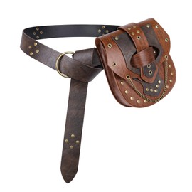 HiiFeuer Steampunk Studded Waist Pack Bag with Belt, Vintage Punk Belt Pouch Portable Fanny Purses for Ren Faire Cosplay (Brown A)